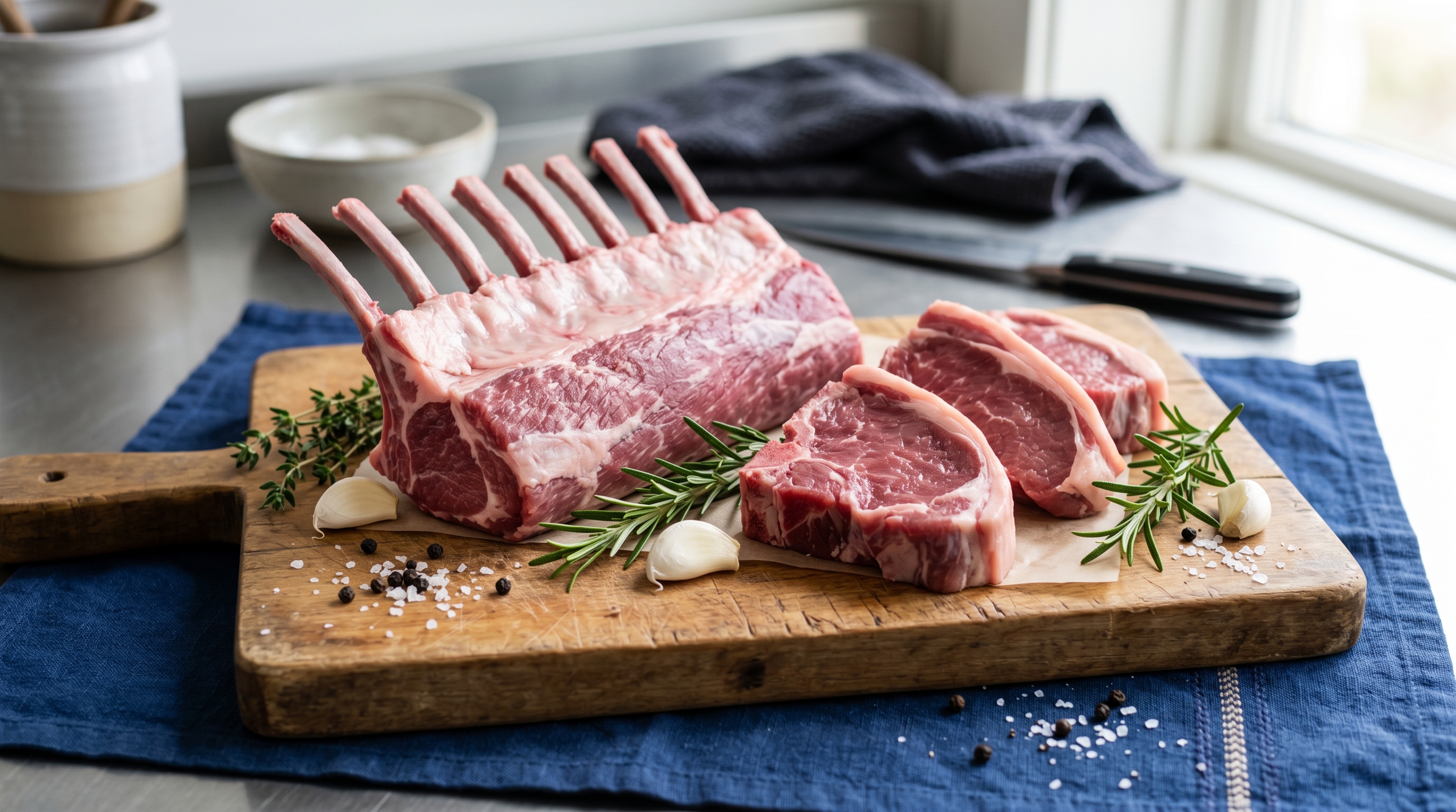 Fresh halal lamb rack and chops