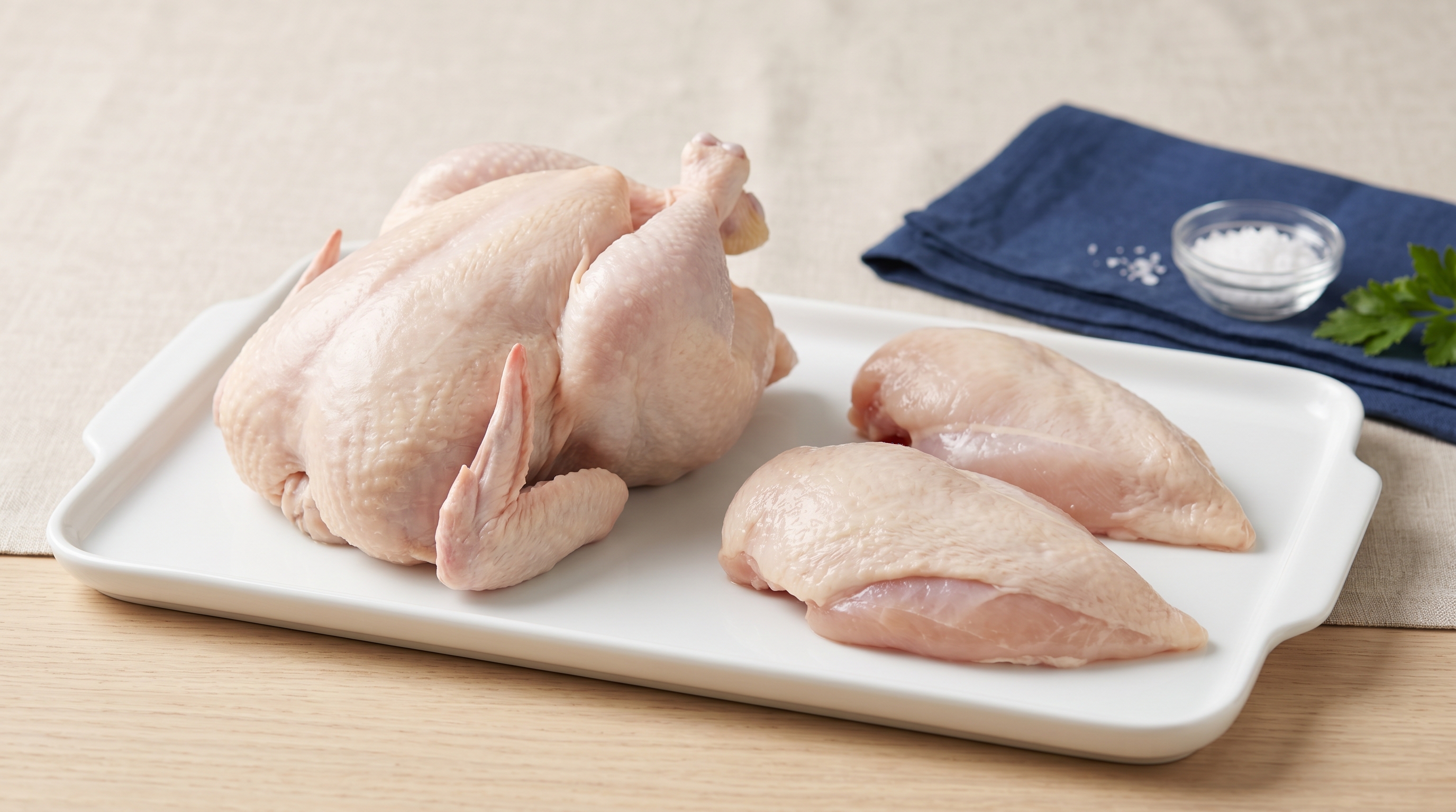 Fresh halal poultry — whole bird and breasts